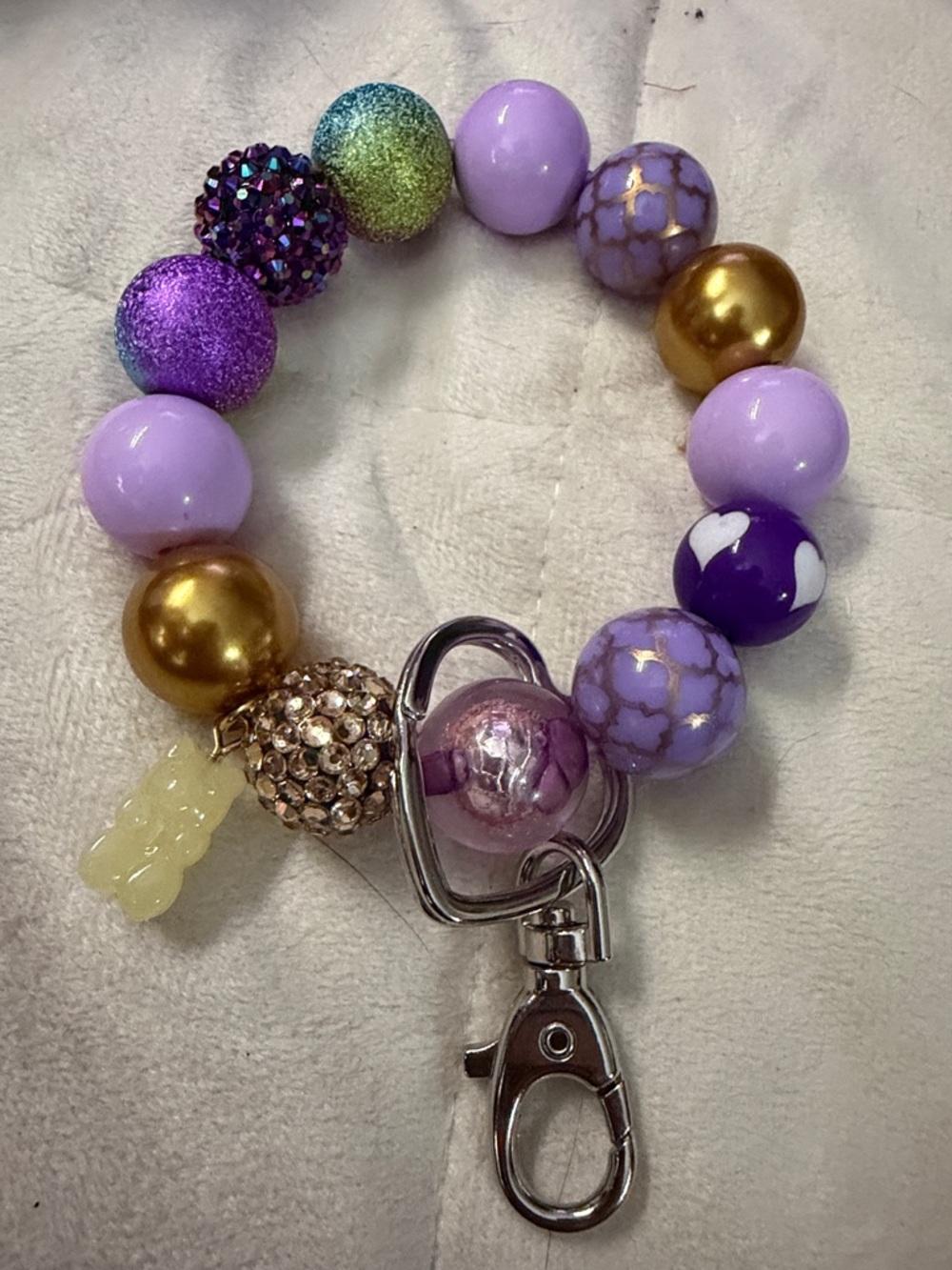 Purple and Gold Beaded Keychain Bracelet